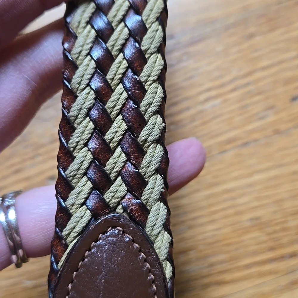 Brooks Brothers US made braided leather rope brass buckle belt, sz 38